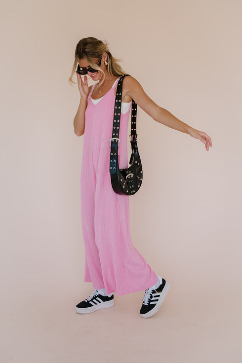 Everyday Ease Ribbed Jumpsuit// Barbie Pink